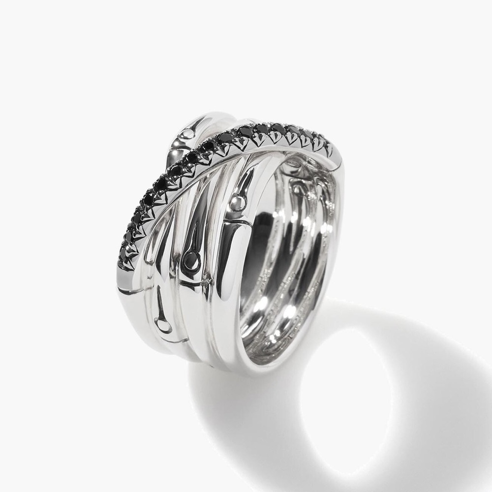 John Hardy Bamboo black sapphire overlapping ring Size 6
